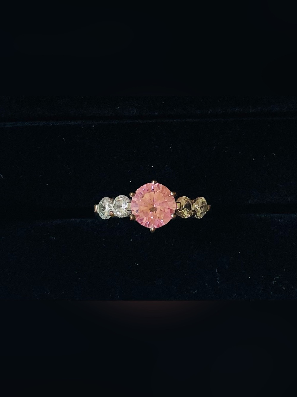 Pink Round-Cut Center Stone Ring with Side Accents